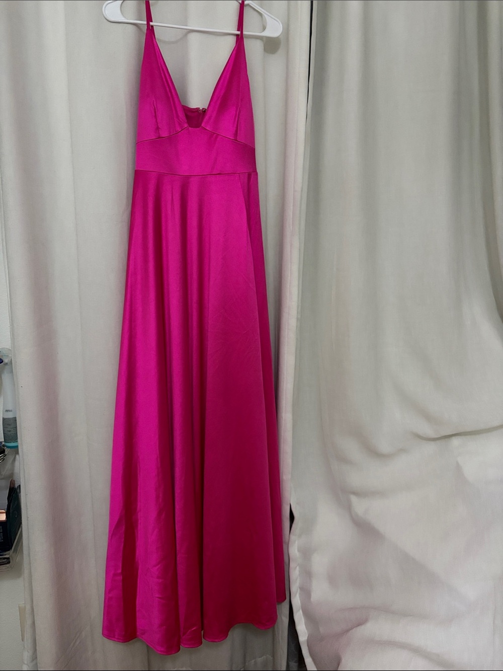 Fuchsia Satin V-neck formal prom dress
